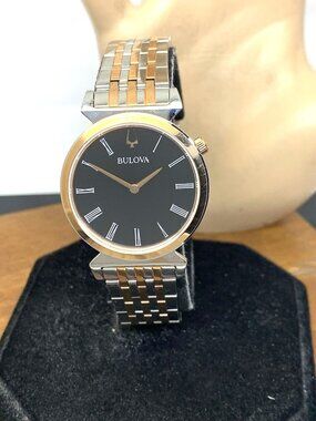 Bulova Women's Watch 98L265 Regatta Quartz Black Dial Rose Gold Silver Steel